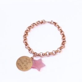 PULSERA DE ACERO ROSE C/ PIEDRA Y FRASE