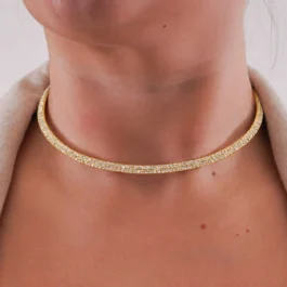 CHOCKER DORADO DOBLE FILA DE STRASS RIGIDO