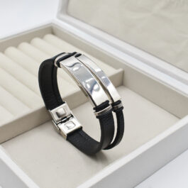 PULSERA TIPO DE CUERO DOBLE PLACA PARA GRABAR
