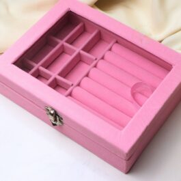 JOYERO GAMUZA Y TAPA DE VIDRIO PINK