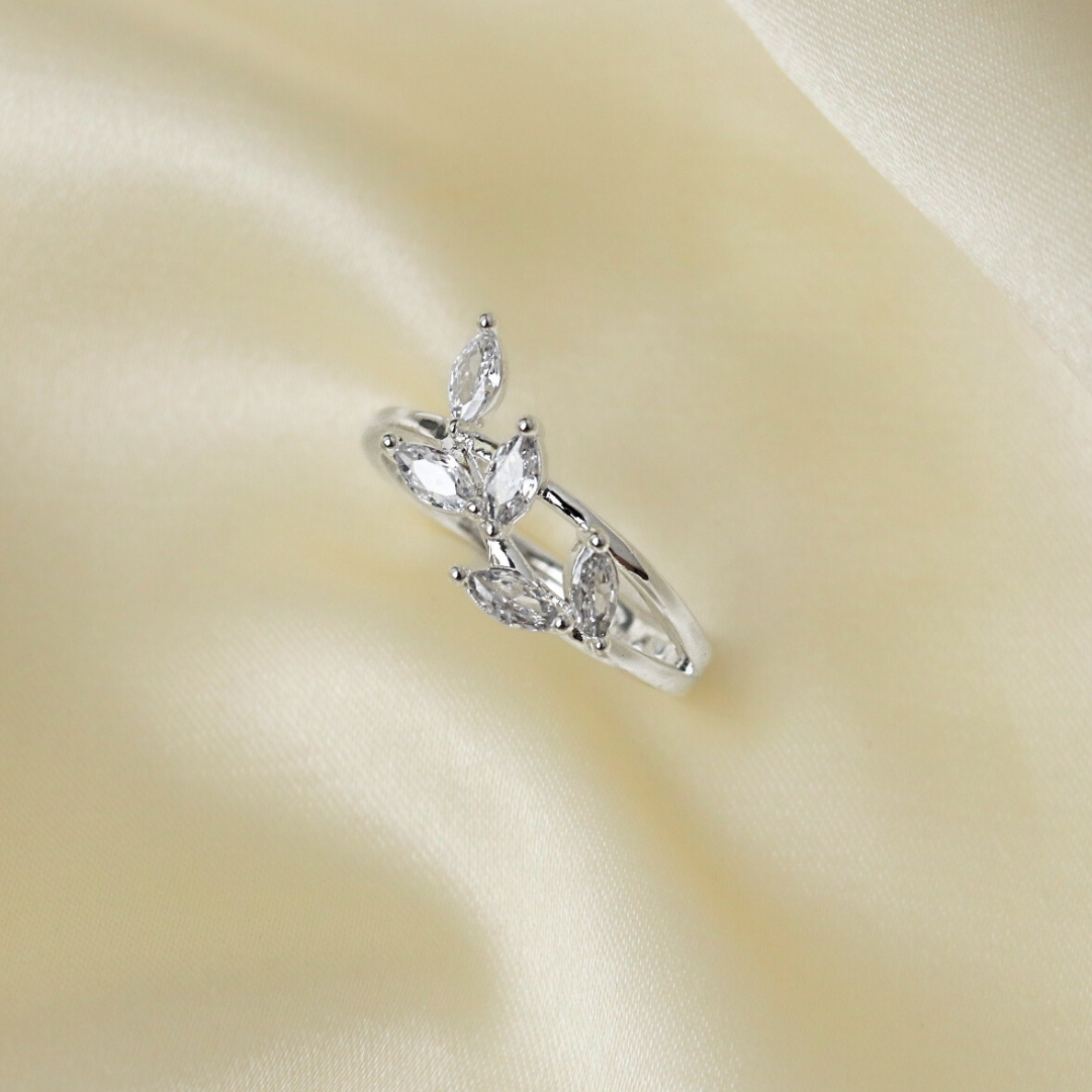 ANILLO ACERO BLANCO HOJITAS Y CUBIC - Imagen 2