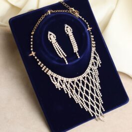 CONJUNTO DE STRASS ROSE Y DORADO AROS Y GARGANTILLA