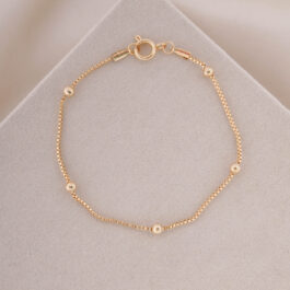 PULSERA DE ACERO DORADO VENECIANA C/BOLITAS