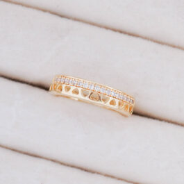 ANILLO BAÑO DE  ORO 14K TIPO SIN FIN C/CORAZON CALADO INVERTIDO