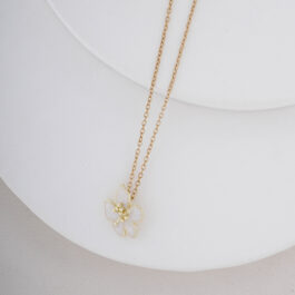 COLLAR DE ACERO DORADO C/DIJE FLOR DE 5 PETALOS TIPO NACAR
