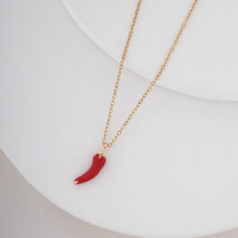 COLLAR DE ACERO DORADO AJI ROJO