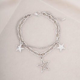 PULSERA DE ACERO DOBLE CADENA C/DIJE DE ESTRELLA