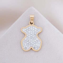 DIJE DE ACERO DORADO OSITO MULTI-STRASS GRANDE