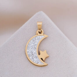 DIJE DE ACERO DORADO LUNA MULTI-STRASS CON 1 ESTRELLITA