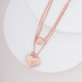 COLLAR DE ACERO ROSE DOBLE CON BOLITA Y/O CORAZON