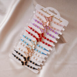 PULSERA DE MACRAME CON MARIPOSA DE COLORES Y STRASS X 12