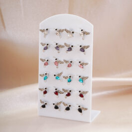 AROS PLATEADOS COLIBRI MULTI-STRASS C/CUERPITO DE COLOR X 12