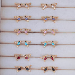 AROS DORADOS COLIBRI MULTI-STRASS C/CUERPITO DE COLOR X 12