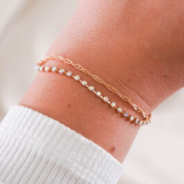 TOBILLERA DOBLE CADENA BOLITA C/ STRASS DORADA