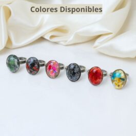 ANILLOS DE ACERO OVALADO C/RESINA Y PEDACITOS DE NACAR X3