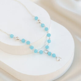 COLLAR DE ACERO BLANCO TIPO CORBATERO C/CRISTAL CELESTE