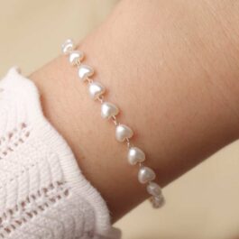 PULSERA DE ACERO BLANCO CORAZONES MINI PERLADOS