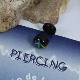 PIERCING FALSO EXPANSOR ESMALTADOS NEGROS C/LOGOS