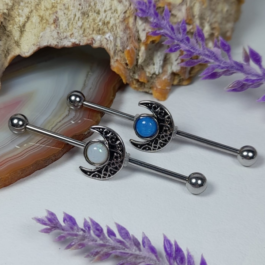 PIERCING CARTILAGO DE ACERO C/LUNA Y SIMIL PIEDRA