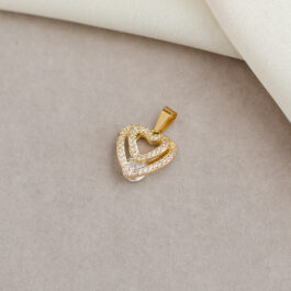 DIJE DORADO DOBLE CORAZON MICROPAVE EN 3D
