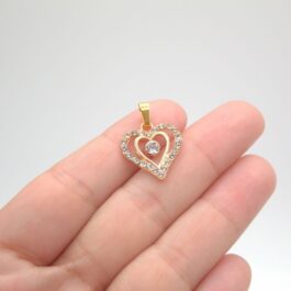 DIJE DORADO DOBLE CORAZON C/ CUBIC EN EL CENTRO