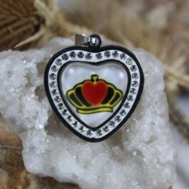 DIJE DE ACERO CORAZON C/ RESINA C/ CORONA Y STRASS