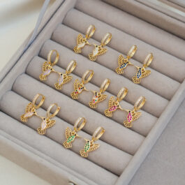 ARGOLLA DE ACERO DORADO MICROPAVE C/ COLIBRI