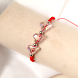 PULSERA MACRAME Y ACERO C/ 3 CORAZONES DE CRISTAL