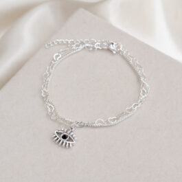 PULSERA DE ACERO BLANCO DOBLE CADENA C/DIJE DE STRAS VARIOS
