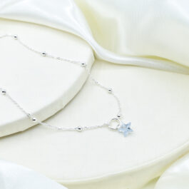 COLLAR DE ACERO BLANCO CADENA BOLITAS C/CIRCULO Y CUBIC DE ESTRELLA