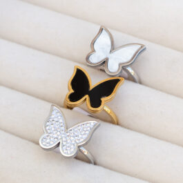 ANILLO DE ACERO Y ACERO DORADO MARIPOSA NEGRA X3