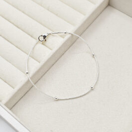 PULSERA DE ACERO BLANCO COLITA DE RATON FINA C/BOLITAS