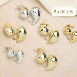 AROS GOTA X6 PARES MIXTOS ACERO BLANCO Y DORADO