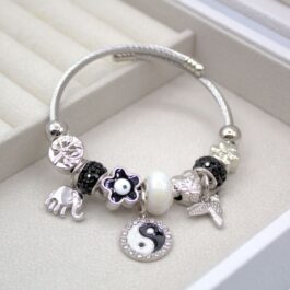 PULSERA TIPO PANDORA PLATEADA YIN YANG C/ STRASS
