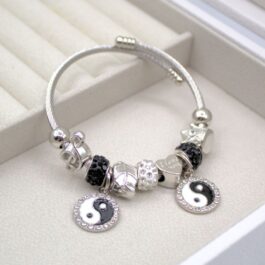 PULSERA TIPO PANDORA PLATEADA DOBLE YIN YANG