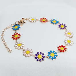 PULSERA DE ACERO ROSE MARGARITAS MEDIANAS