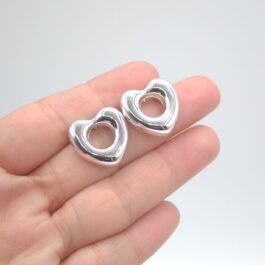 AROS CHUNKY PLATEADO CORAZON CALADO LISO GRANDE