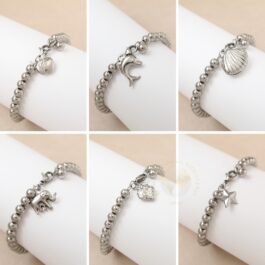 PULSERA DE ACERO TODO BOLITAS MEDIANA CON DIJE