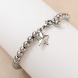 PULSERA DE ACERO TODO BOLITAS MEDIANA CON DIJE