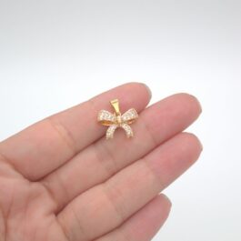 DIJE DE ACERO DORADO MOÑO MEDIANO C/CUBIC