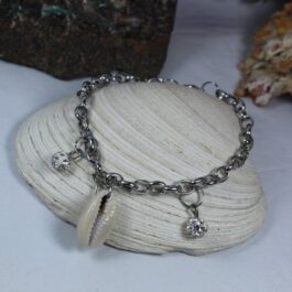 PULSERA DE ACERO CARACOLES C/BOLITAS DE FUEGO