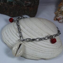 PULSERA DE ACERO CARACOLES C/BOLITAS DE FUEGO