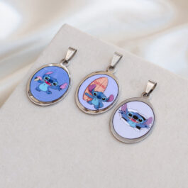 DIJE DE ACERO OVALADO C/ IMAGENES DE STITCH