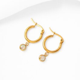 ARGOLLA DE ACERO DORADO C/ DIJE CUBIC REDONDO