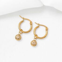 ARGOLLA DE ACERO DORADO C/ DIJE CUBIC REDONDO