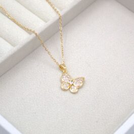 COLLAR ACERO DORADO C/DIJE MARIPOSA MULTISTRASS MEDIANO