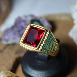 ANILLO DE ACERO DORADO HOMBRE C/PIEDRA SOLO TALLE 24 O 26