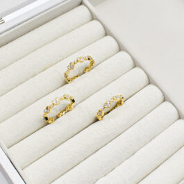 ANILLO DORADO 8 CORAZONES REGULABLES C/STRASS X3