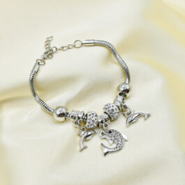 PULSERA TIPO PANDORA PLATEADA C/3 DELFINES