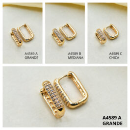 ARGOLLA DORADO RECTANGULAR C/ 3 FILAS DE STRASS MEDIDA GRANDE